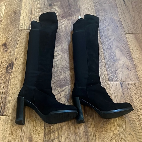 Stuart Weitzman Woman’s Suede/Nylon Lowjack Black Heeled Boots Size 6 - Picture 1 of 5